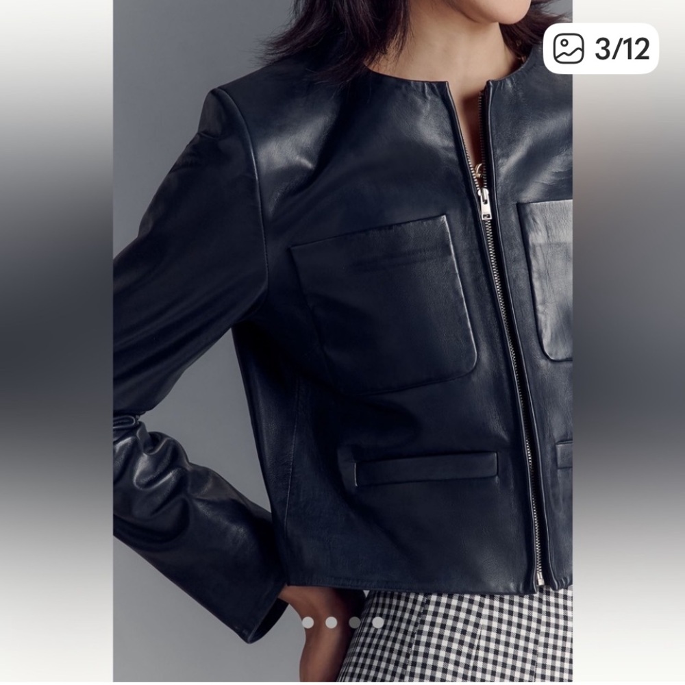 Lamarque Navy LINETTE LEATHER JACKET